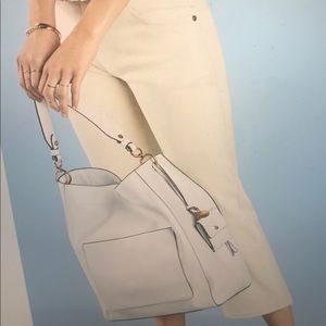 Bucket Hobo Leather Bag with interior tech pocket